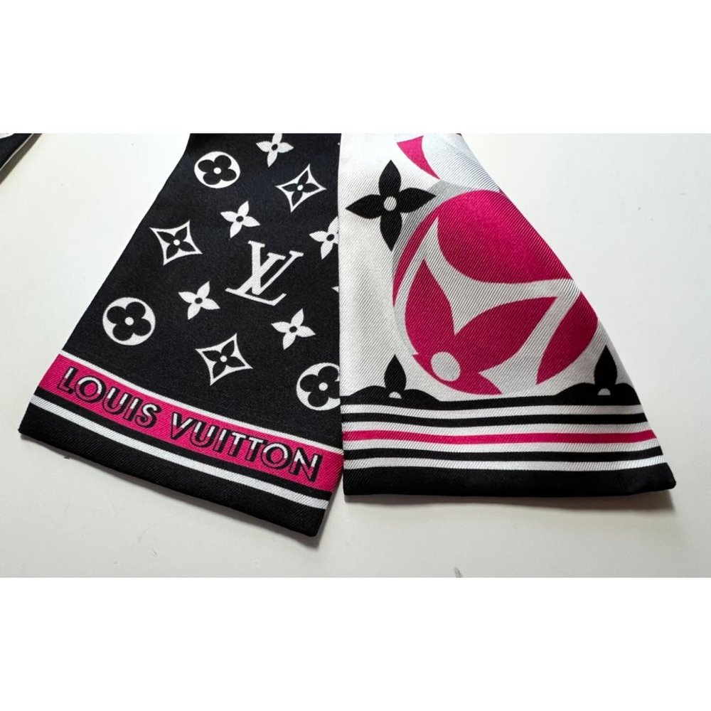 NWOT Louis Vuitton Bandeau Scarf, Black, White, Pink, M77362, Monogram Marbles - Picture 7 of 9